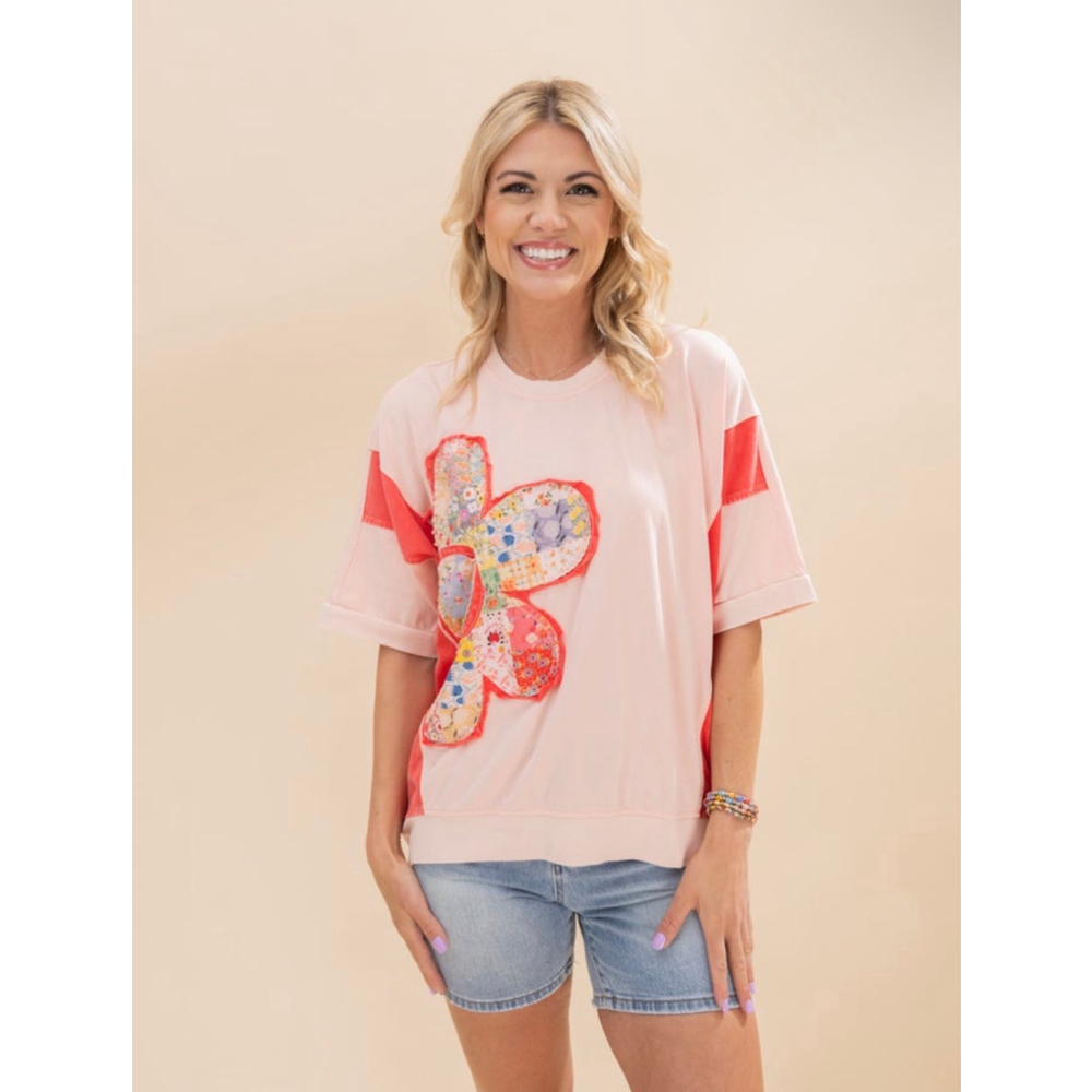 Women's Oversized Easel Peach Patchwork Flower Sh… - image 3